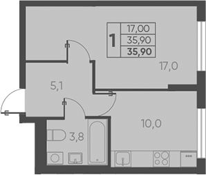 Продается 1-комн. квартира, 35.9 м²