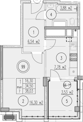 1-комн., 34.5 м², 7/10 этаж, ЖК «Agoy Park Residence by Lavicon»