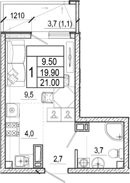 Студия, 19.9 м², 12/17 этаж, ЖК «Лестория»