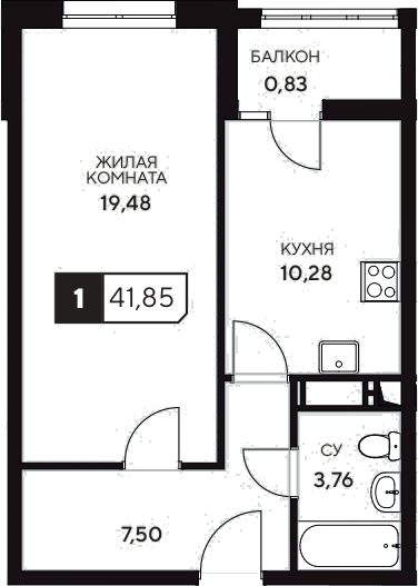 1-комн., 41.02 м², 2/20 этаж, ЖК «Центральный. Гамма»