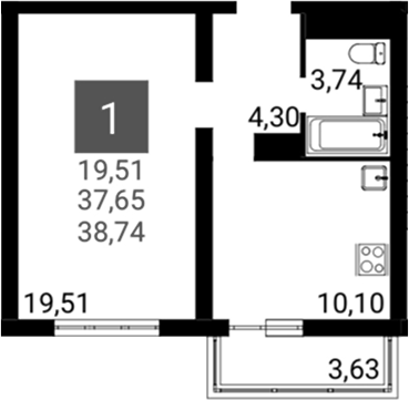 Продается 1-комн. квартира, 36.56 м²
