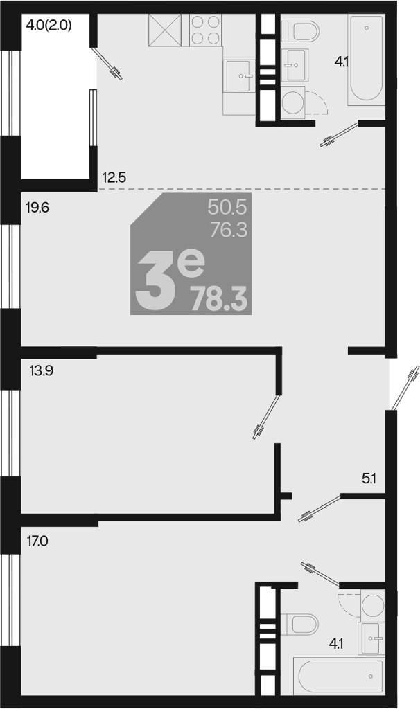 3-комн., 76.3 м², 9/9 этаж, ЖК «Первое место»