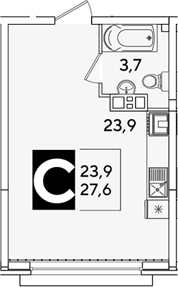 Студия, 27.6 м², 8/16 этаж, ЖК «Самолет»