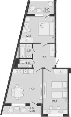 2-комн., 56.5 м², 4/4 этаж, ЖК «Дзенпарк»