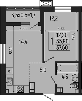 Продается 2-комн. квартира, 35.9 м²
