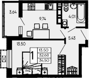 Продается 1-комн. квартира, 32.68 м²