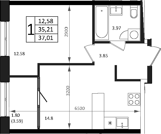 Продается 2-комн. квартира, 35.21 м²