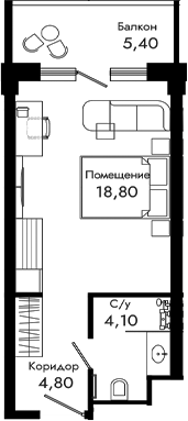 Студия, 27.7 м², 5/8 этаж, ЖК «Курортный отель Алеан Селект Агой»