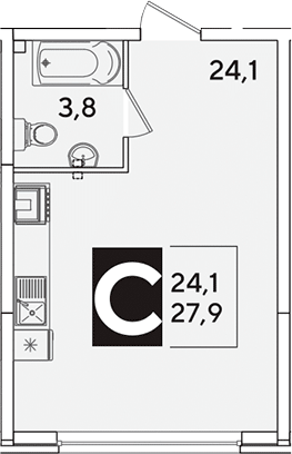 Студия, 27.9 м², 2/16 этаж, ЖК «Самолет»