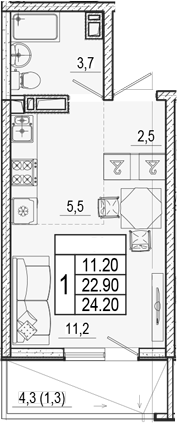 Студия, 22.9 м², 12/17 этаж, ЖК «Лестория»