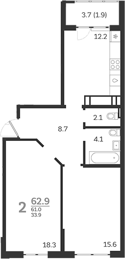 Продается 2-комн. квартира, 61 м²