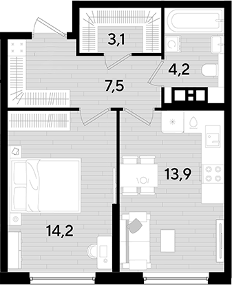 Продается 1-комн. квартира, 42.9 м²