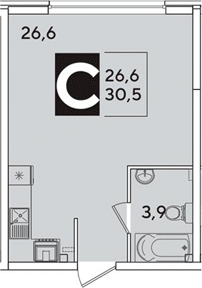 Студия, 30.5 м², 2/16 этаж, ЖК «Самолет»