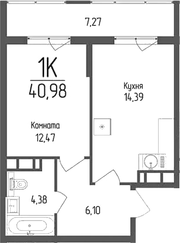 1-комн., 37.34 м², 7/18 этаж, ЖК «Кумир»