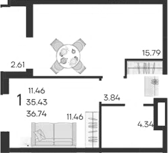 Продается 1-комн. квартира, 35.43 м²