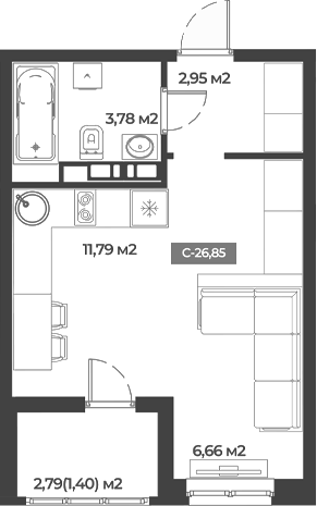 Студия, 25.18 м², 2/5 этаж, ЖК «Соловей»