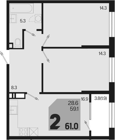 Продается 3-комн. квартира, 59.1 м²