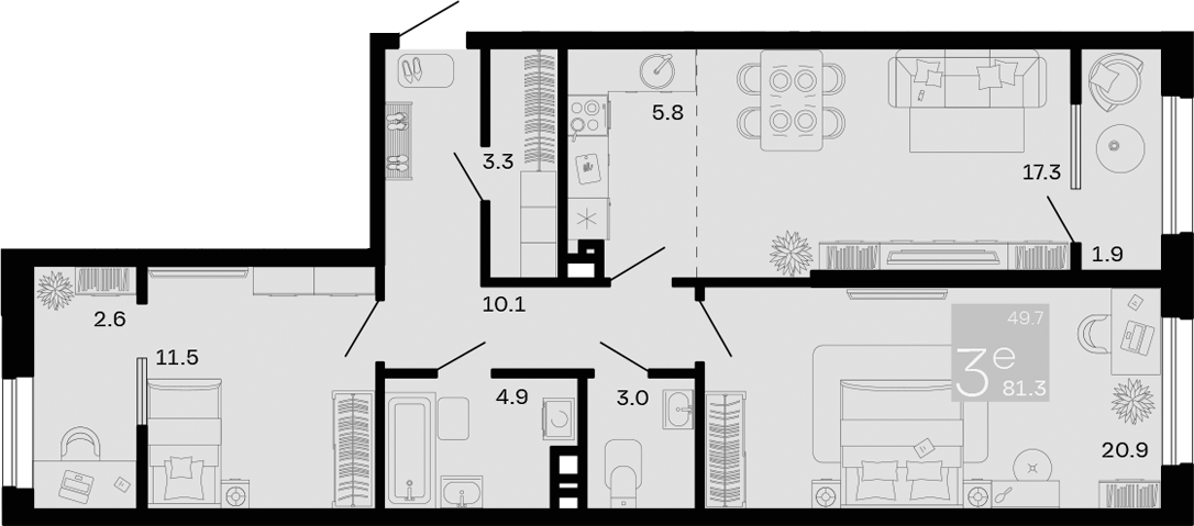 2-комн., 76.8 м², 5/9 этаж, ЖК «Хозяин Морей»