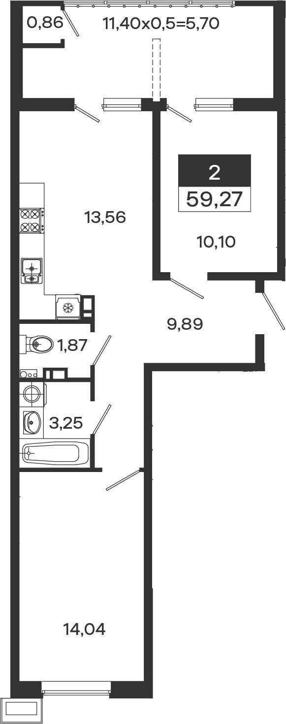 2-комн., 52.71 м², 8/18 этаж, ЖК «Образцово»