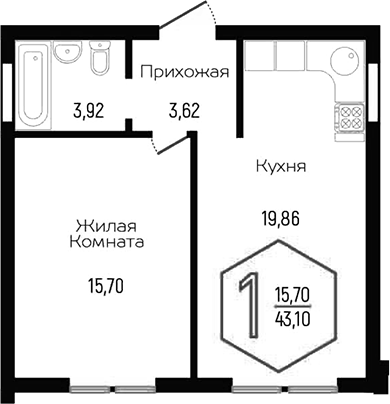 2-комн., 43.1 м², 1/3 этаж, ЖК «Гарантия в Немецкой Деревне»