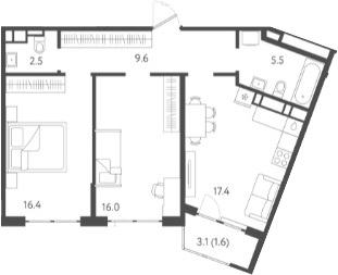 3-комн., 67.4 м², 13/24 этаж, ЖК «Все Свои VIP»