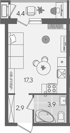 Студия, 24.1 м², 2/24 этаж, ЖК «Рекорд»