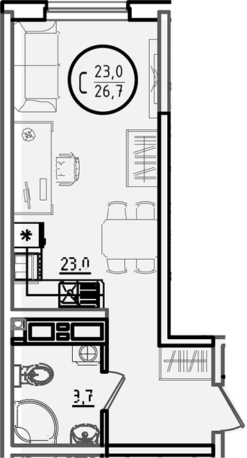 Студия, 26.7 м², 15/18 этаж, ЖК «Первое место»