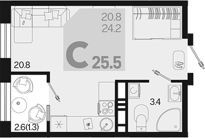 Продается 1-комн. квартира, 24.2 м²