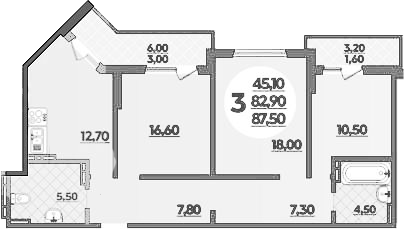 3-комн., 83.4 м², 2/22 этаж, ЖК «Парк у дома»