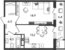 1-комн., 38.1 м², 24/24 этаж, ЖК «Рекорд»