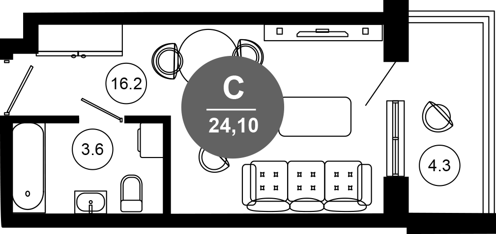 Студия, 19.8 м², 7/10 этаж, ЖК «Гостиничный комплекс GREENMONT»