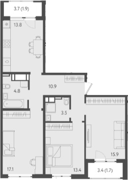 3-комн., 79.4 м², 18/24 этаж, ЖК «Все Свои VIP»
