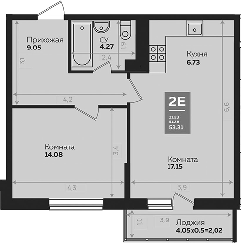 2-комн., 51.29 м², 10/24 этаж, ЖК «Левада»