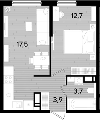 1-комн., 37.8 м², 12/16 этаж, ЖК «DОГМА ПАРК»