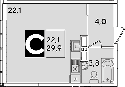 Студия, 29.9 м², 15/16 этаж, ЖК «Самолет»