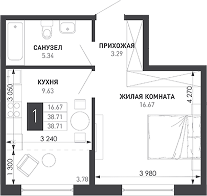 1-комн., 36.32 м², 6/9 этаж, ЖК «Иначе в Молодежном»