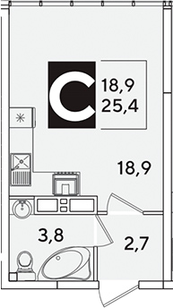 Студия, 25.4 м², 16/16 этаж, ЖК «Самолет»