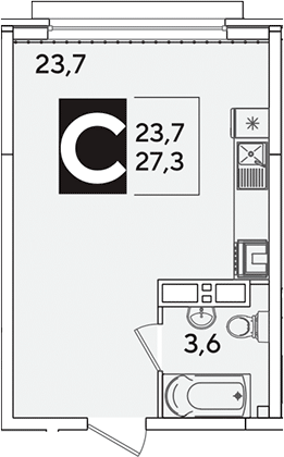 Студия, 27.3 м², 13/16 этаж, ЖК «Самолет»