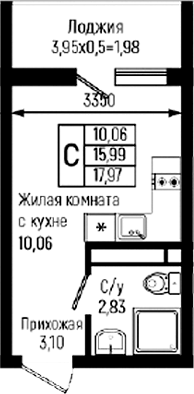 Студия, 15.99 м², 14/18 этаж, ЖК «Ботаника Хиллс»
