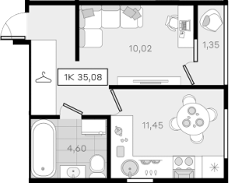 1-комн., 33.73 м², 4/8 этаж, ЖК «История 3»