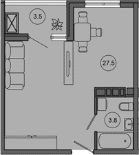 Студия, 31.3 м², 9/10 этаж, ЖК «Гостиничный комплекс GREENMONT»