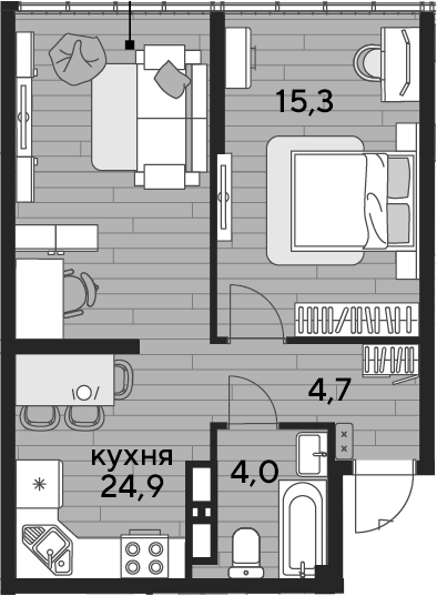 1-комн., 48.9 м², 16/16 этаж, ЖК «DОГМА ПАРК»