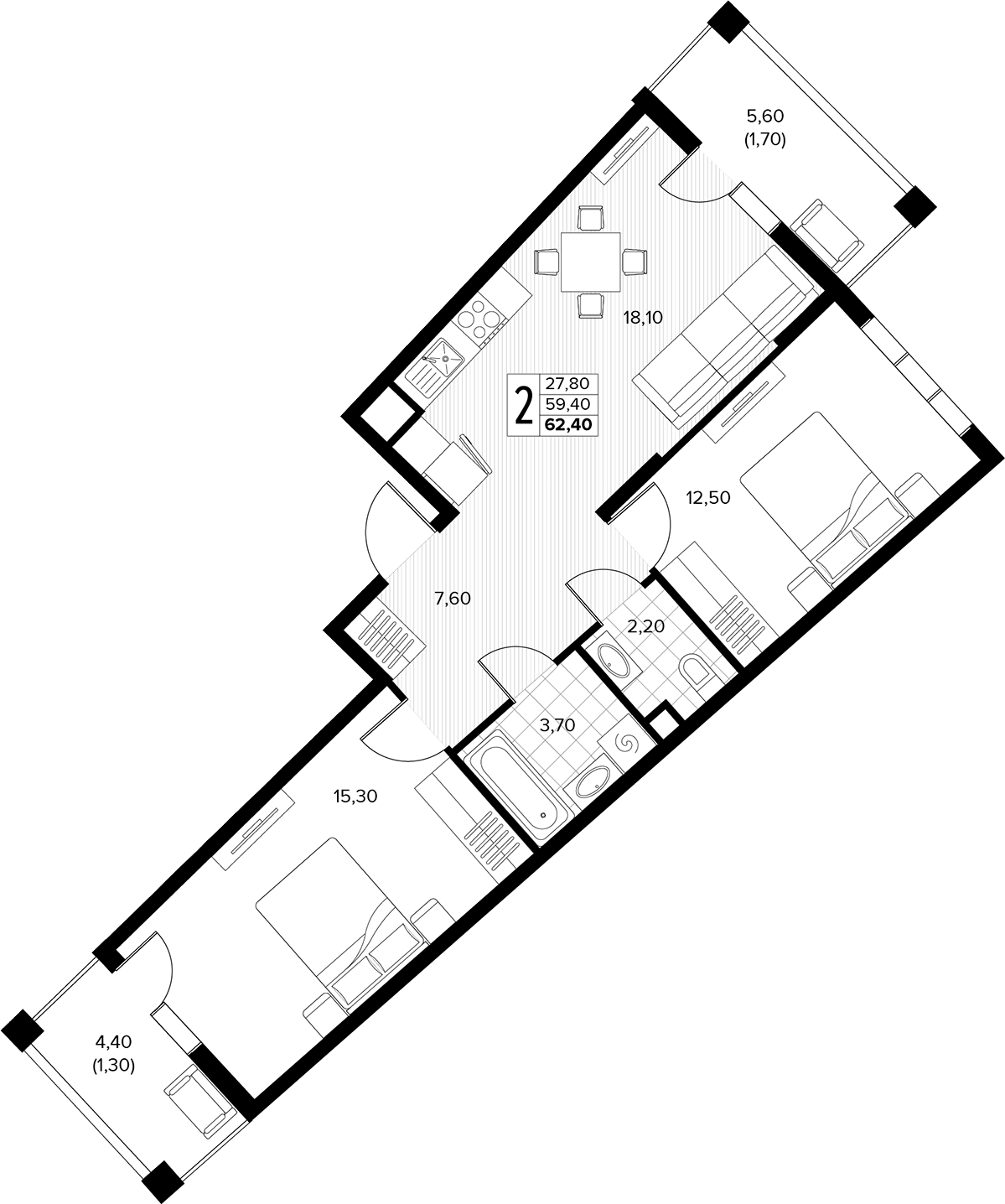Продается 2-комн. квартира, 59.4 м²