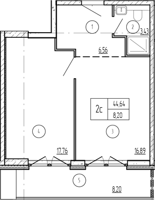 1-комн., 50.38 м², 8/9 этаж, ЖК «Лучи»