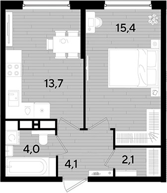 1-комн., 39.3 м², 12/16 этаж, ЖК «DОГМА ПАРК»