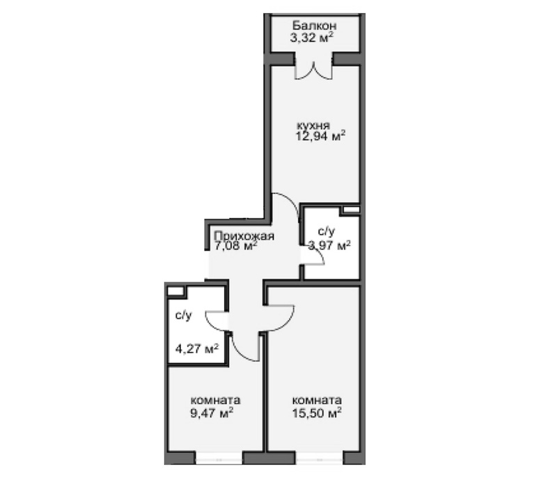 2-комн., 51.25 м², 6/8 этаж, ЖК «Центральный двор»