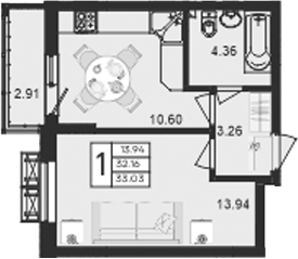 Продается 1-комн. квартира, 32.16 м²