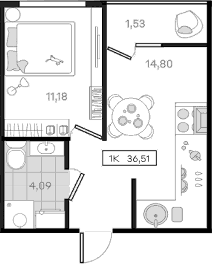 1-комн., 34.98 м², 7/8 этаж, ЖК «История 3»