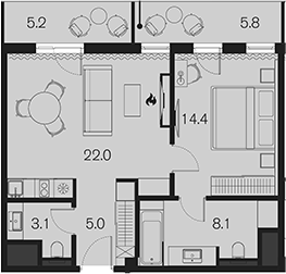 1-комн., 52.6 м², 3/4 этаж, ЖК «Benefit Sky Breeze Sochi»
