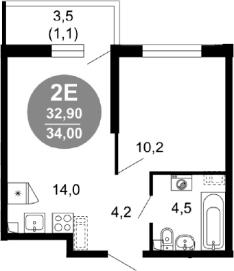 2-комн., 32.9 м², 1/17 этаж, ЖК «Лестория»